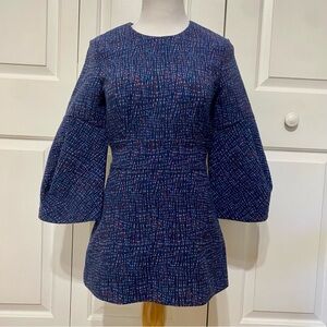 Lela Rose Blue Printed Long Sleeve Mini Dress